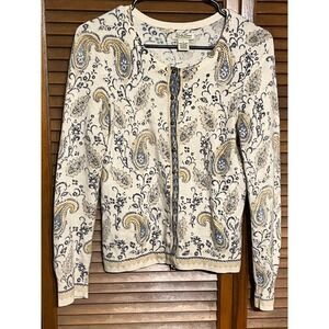 LUCKY BRAND Cardigan Womens Small Cream Paisley Wool Blend Button Front Sweater